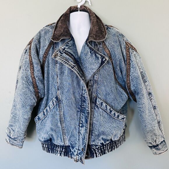 VTG 80s Andy Johns Lined Denim Jean Bomber Jacket Men M Leather Fader Streetwear - Picture 1 of 16